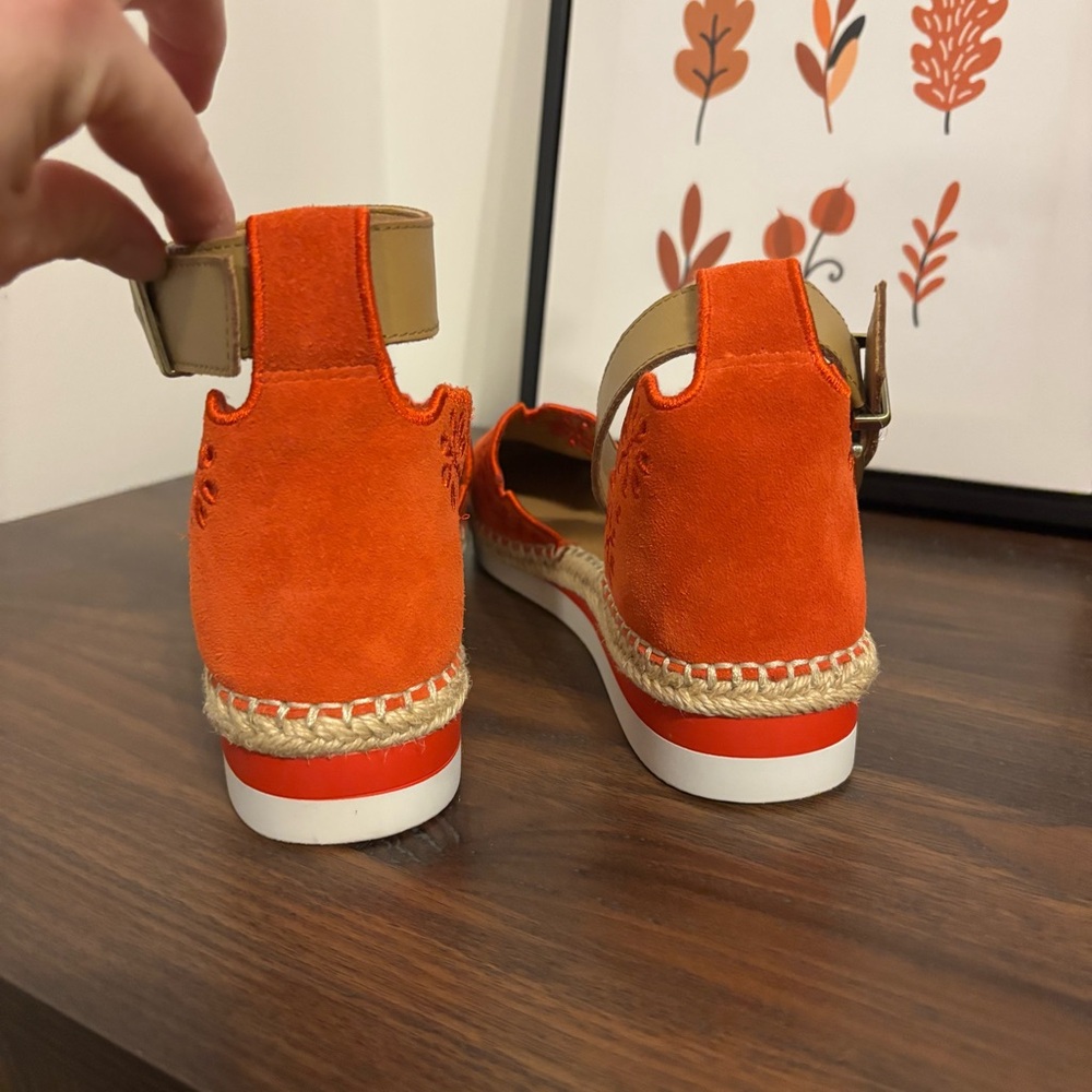 Crown Vintage Brixie Red Orange Espadrille Wedge Sandals with Ankle Strap - Picture 5 of 11